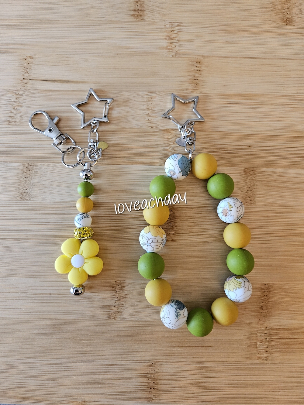 ☆ Yellow & Green ☆ Beaded Bracelet and Keychain Set